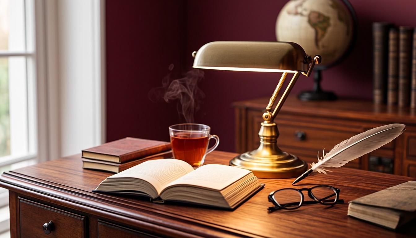 A reading desk at golden hour
